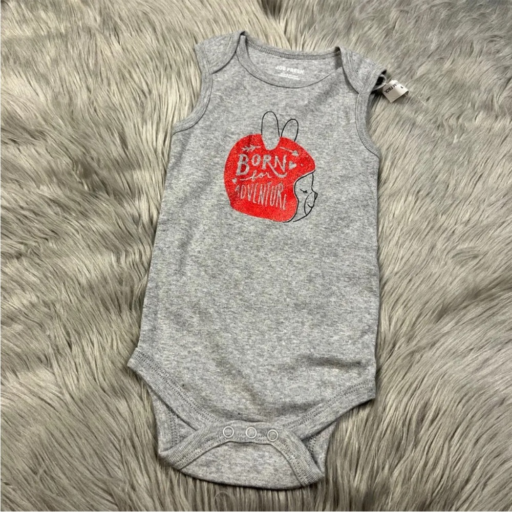Joe Fresh Baby One Piece Bodysuit 6-12m Gray Born To Adventure